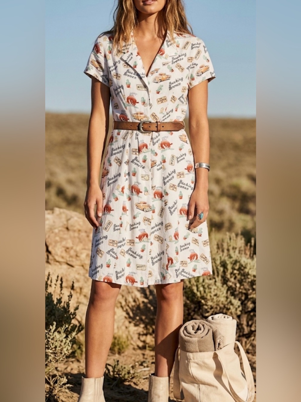 Circle T vintage old west Printed rayon Short-Sleeve Button Dress 7/8 western